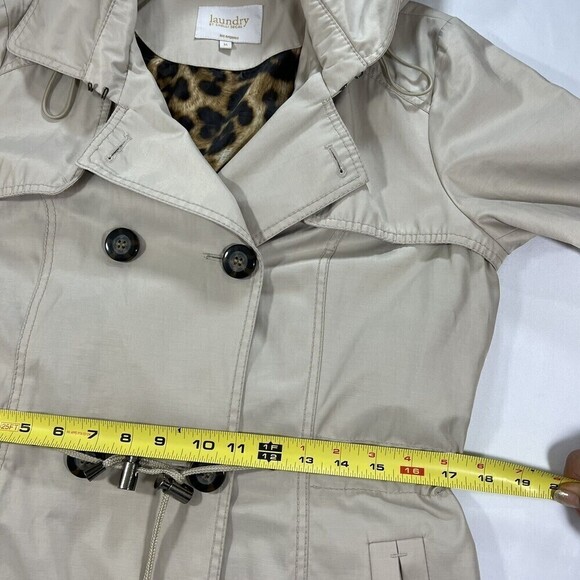 Laundry by‎ Shelli Segal Double Breasted Hooded Trench Coat Cream Size M - Picture 12 of 16
